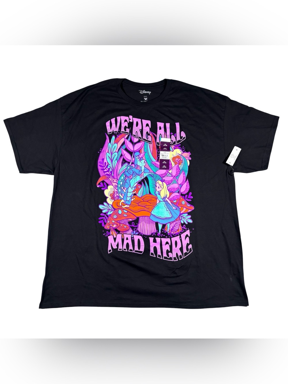 Disney Alice in Wonderland and Caterpillar We're All Mad Here Black 2XL T-Shirt